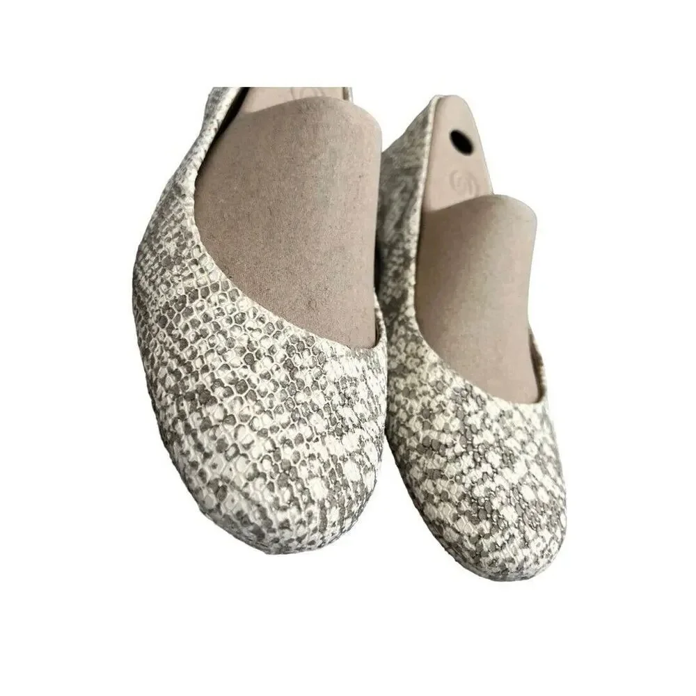 8.5 M Tory Burch Travel T Ballet Flats In Neutral Snakeskin Leather
